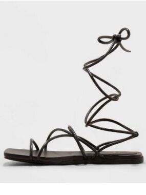 a new day Black Lace-Up Strappy Flat Sandals